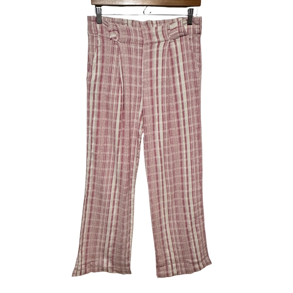 Anthropologie Saturday Sunday Cotton Pants Small Pink Striped Wide Leg Pull On